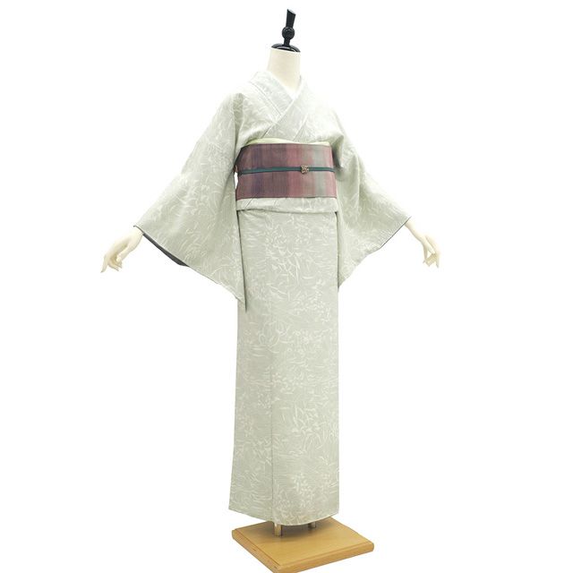 新古品】 小紋 着物 未使用 正絹 型染め 柳鼠色 薄灰グリーン 新古品】 小紋 着物 未使用 正絹 型染め 柳鼠色 薄灰グリーン