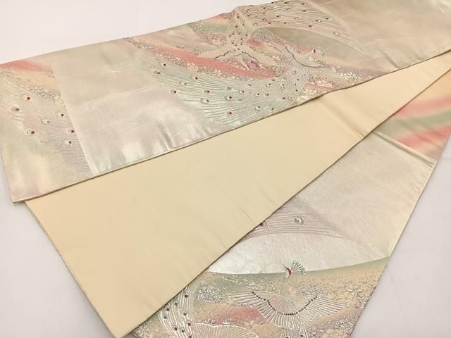 平和屋着物◎六通柄袋帯 唐織 孔雀 銀糸 引箔 正絹 逸品