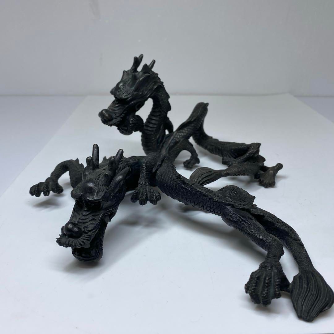 古銅 双龍 ブロンズ 置物 1687g 東さ6-0909