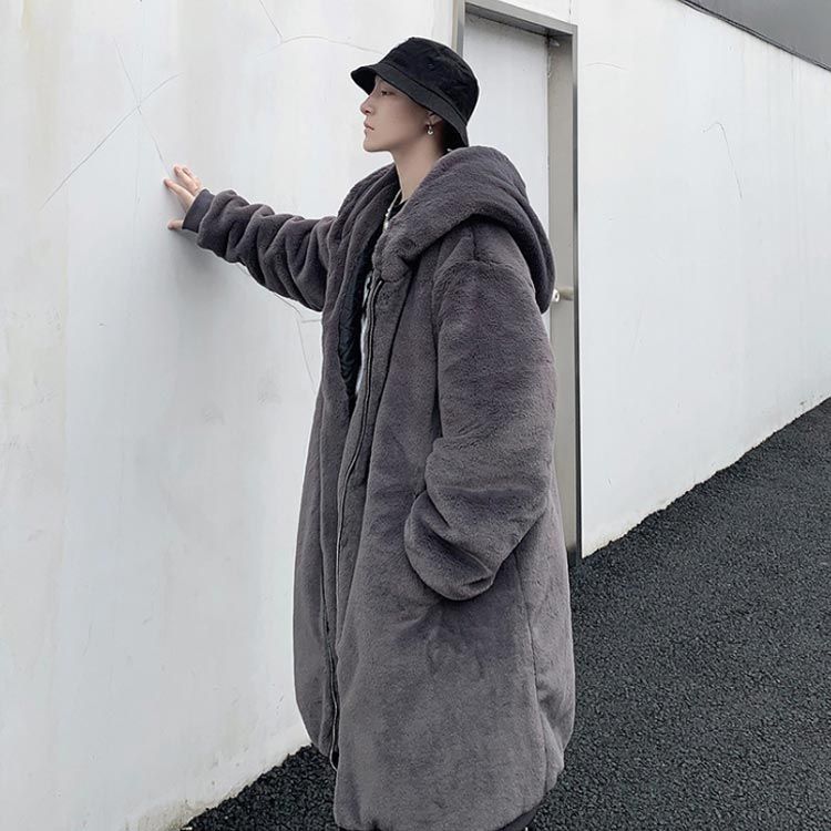 メンズ ロングコート コート 秋冬 フェイクファー フード付き