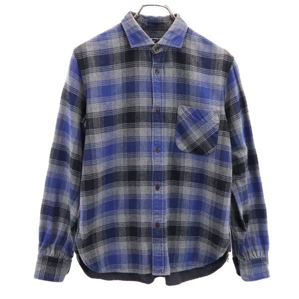 コムデギャルソンオム 日本製 切り替え チェック柄 長袖 シャツ XS ブルー×グレー COMME des GARCONS HOMME メンズ 【中古】  【231001】