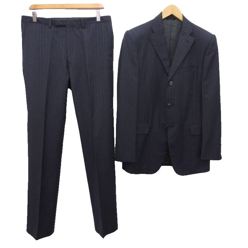 ジバンシィ GIVENCHY ATELIER セットアップ スーツ ストライプ ウール 裏地 ドット テーラードジャケット パンツ 総裏 46|48 紺 ネイビー 系 0925