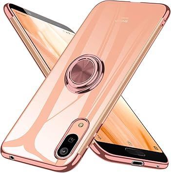 AQUOS sense3 ケース/AQUOS sense3 basic ケース/AQUOS sense3 lite ケース/Android One S7 ケース リング クリア TPU 透明 耐衝撃 シリコン 薄型 メッキ加工 車載ホルダー