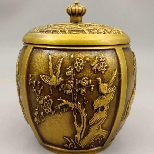銅製 梅蘭竹菊銅缶 茶壺 茶道具 香道具 博古架 装飾品 置物
