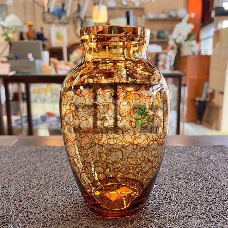 アンティーク 花瓶 ボヘミアガラス 高さ17cm BOHEMIA ボヘミアンガラス 