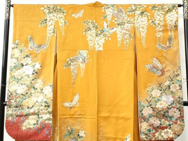 平和屋着物○豪華振袖 駒刺繍 竹垣牡丹花蝶文 暈し染め 金銀彩 正絹