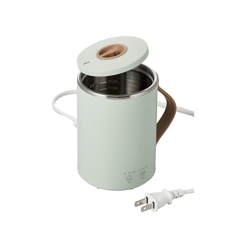 エレコム マグカップ型電気なべ 電気ケトル COOK MUG クックマグ 350mL 湯沸かし 煮込み 温度調節 タイマー 保温 ケーブル長 1m ミントグリーン HAC-EP01GR 1