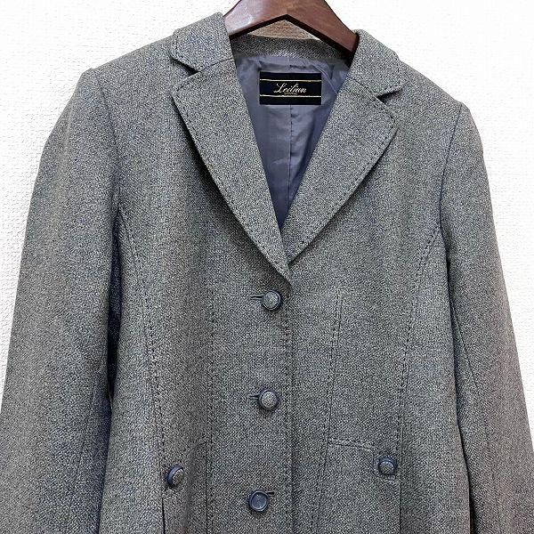 #wnc レリアン Leilian ジャケット 7 青系 グレー ステッチ シルク混 イタリア製生地 レディース [891865]