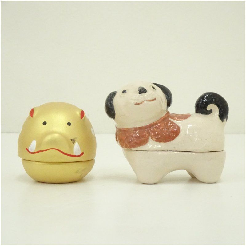 ♦亥 香合 作家物 茶道具 香道具 香 コレクション 骨董品 アンティーク 貴山造 干支亥香合・佐々木松楽造 酉香合 2点セット 茶道具 茶道