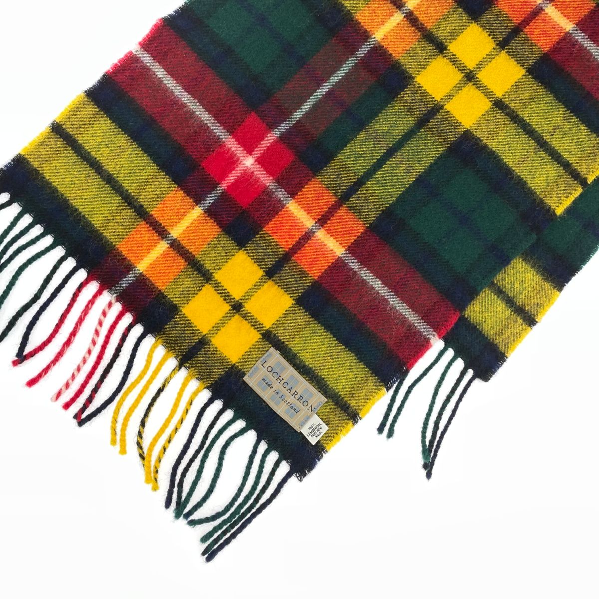 ロキャロン LOCHCARRON ストール(ショール) ウール 黒×マルチ チェック柄 美品 マフラー Lochcarron of Scotland タータンストール 薄手 大判 英国 ロキャロン