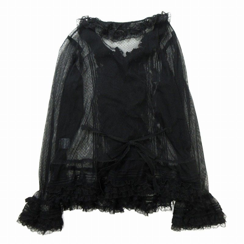 【美品】ピンクハウス　ブラウス　シースルー　ドット　フリル　リボン　レース　近年 美品】ピンクハウス ブラウス シースルー ドット フリル リボン