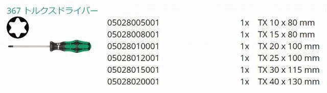 WeraトルクスドライバーセットT10-T40|6本組367-TX|S6 028062