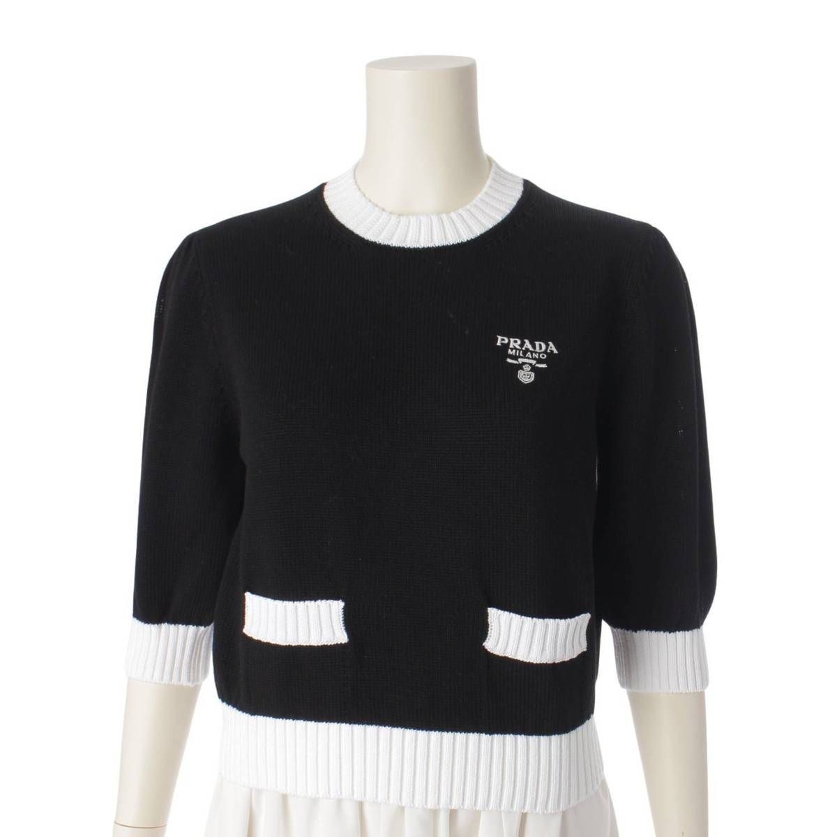プラダ】Prada ロゴ コットン クルーネック クロップド ニット 