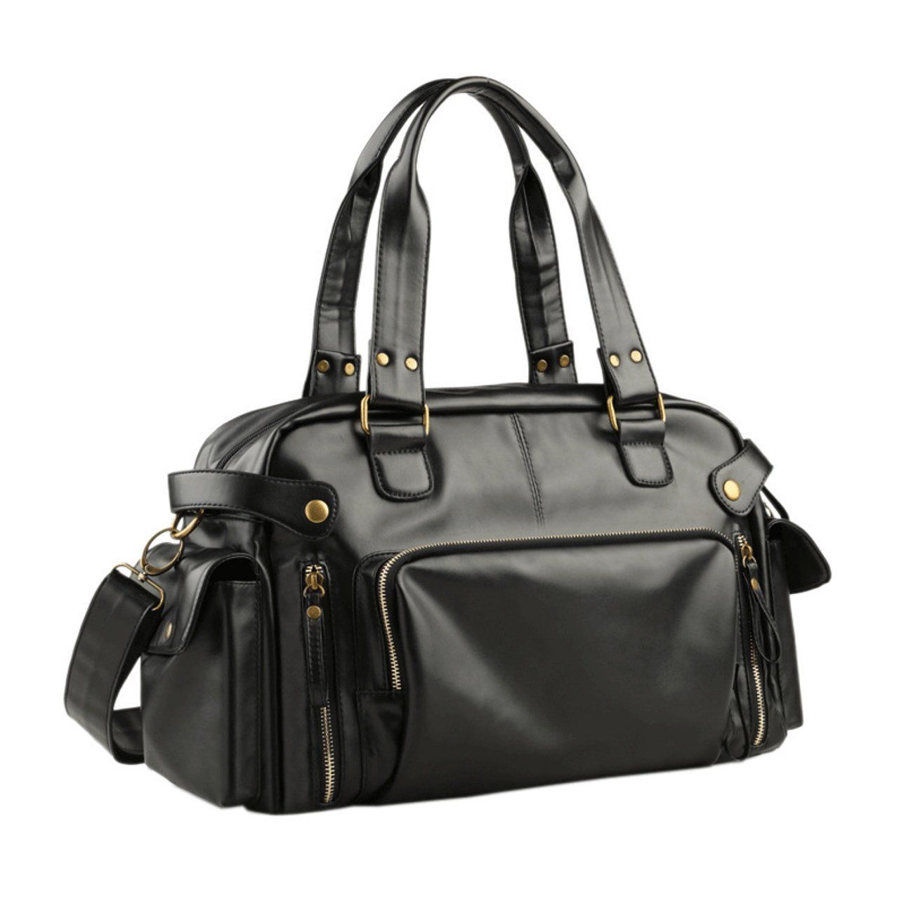 ブラック D-SACK 2WAY ボストン バッグ トラベル PU レザー ショルダー バック ビジネス 通学 大容量 旅行 ブラック