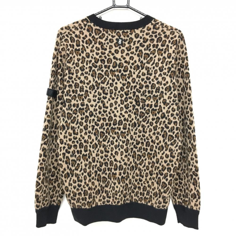 パーリーゲイツ セーター ブラウン×黒 レオパード カシミヤ 羊毛混 ヒョウ柄 ニット メンズ 5 L ゴルフウェア PEARLY GATES