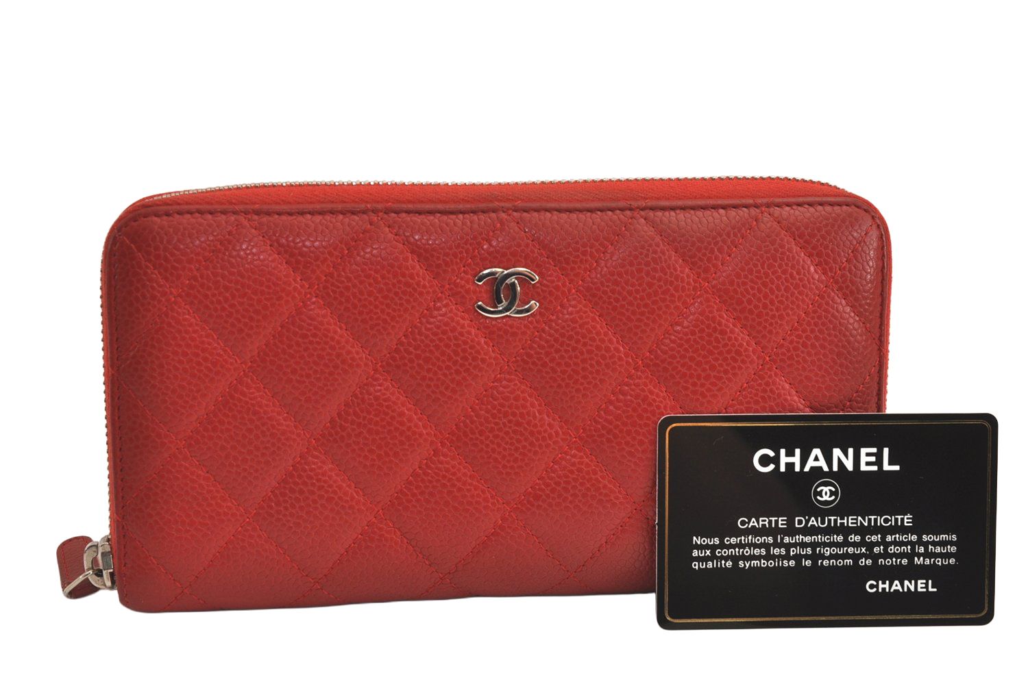 CHANEL シャネル ヴィンテージ キャビアスキン CC ロゴ 長財布 レッド 5812M