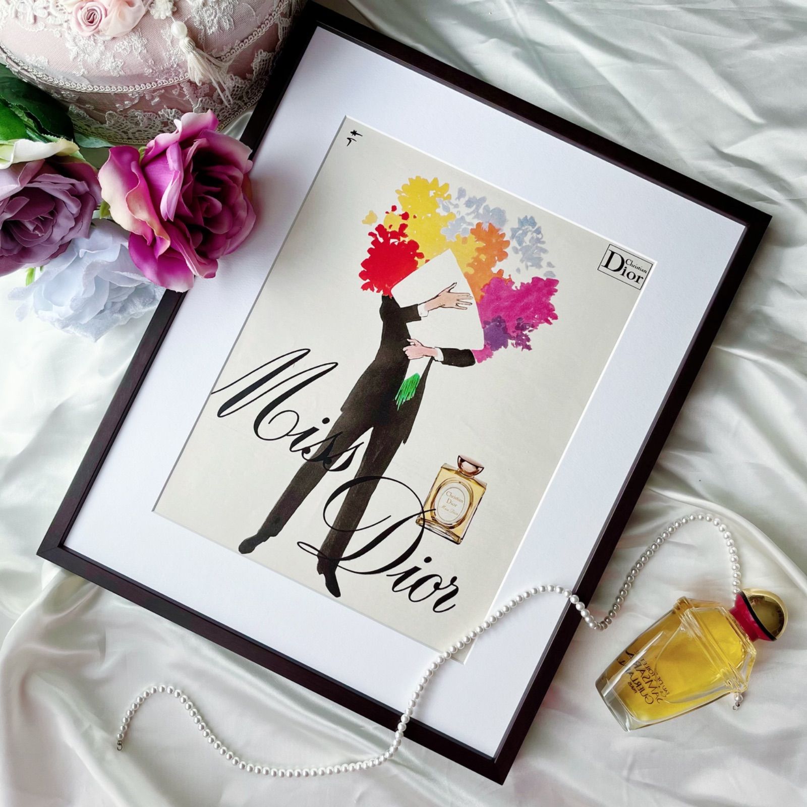 ＜1971 広告＞Dior ディオール  ヴィンテージ ビンテージ アートポスター 額縁 フレーム付き インテリア モダン おしゃれ かわいい 壁掛け フランス ポップ 花