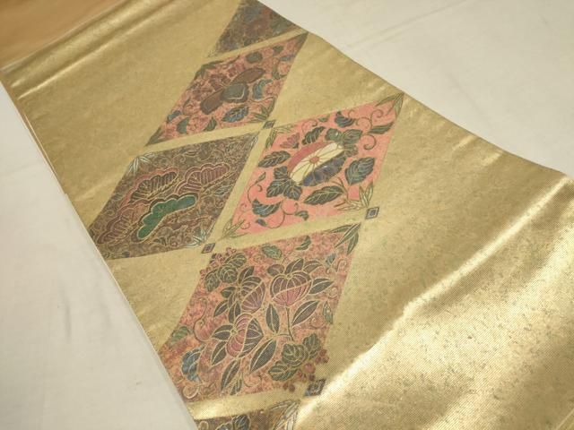 袋帯　作家もの　螺鈿細工　菱取り　箔模様　着物　054a p 袋帯 作家もの 螺鈿細工 菱取り 箔模様 着物 054a p