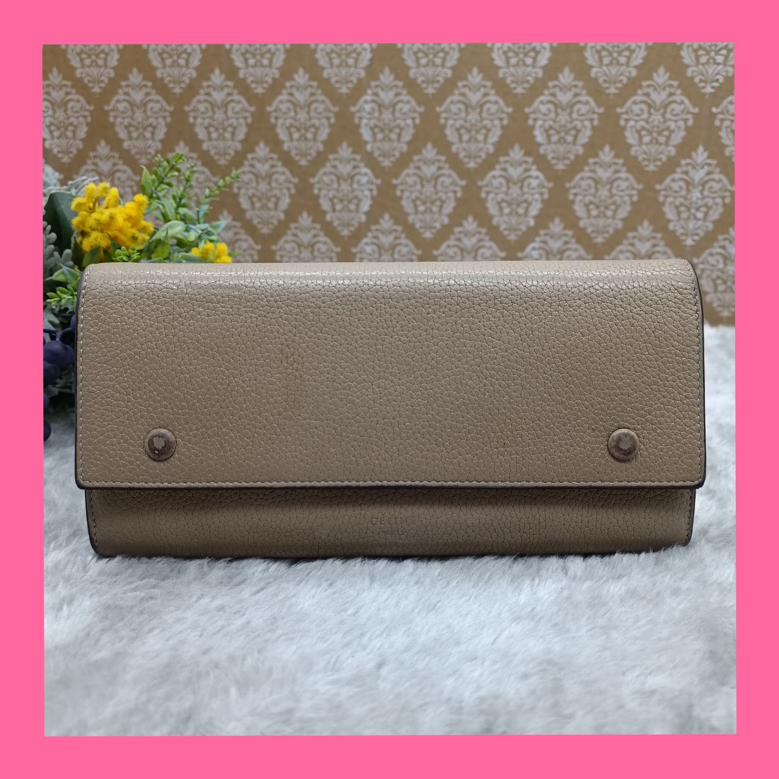 CELINE フラップ 長財布 バイカラー レディース CELINEバイカラー レザー フラップウォレット長財布