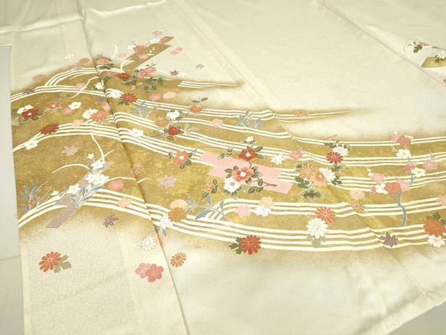 平和屋着物▽訪問着 単衣 お召地 刺繍 蛍ぼかし ロング丈 正絹