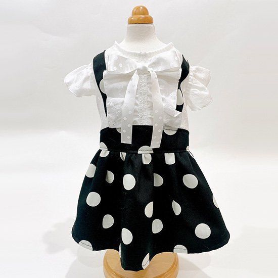 モノトーンの水玉ワンピース S,Mサイズ 小型犬 犬服