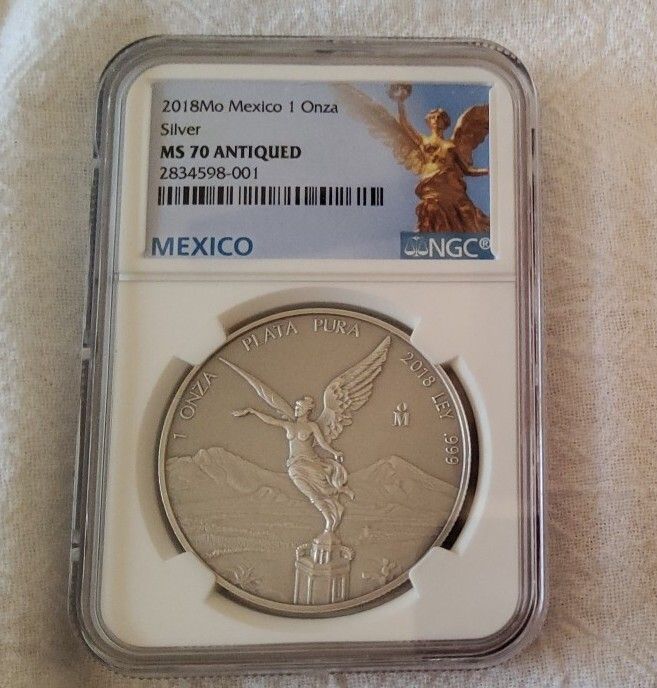 2018 MEXICO 1OZ ONZA SILVER LIBERTAD NGC MS70 ANTIQUED ANTIQUE