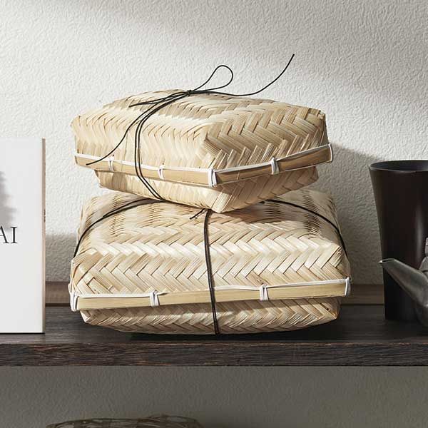 竹』蓋付き四角タイプ小物入れ「25×18×8cm」（お届け先：沖縄県・