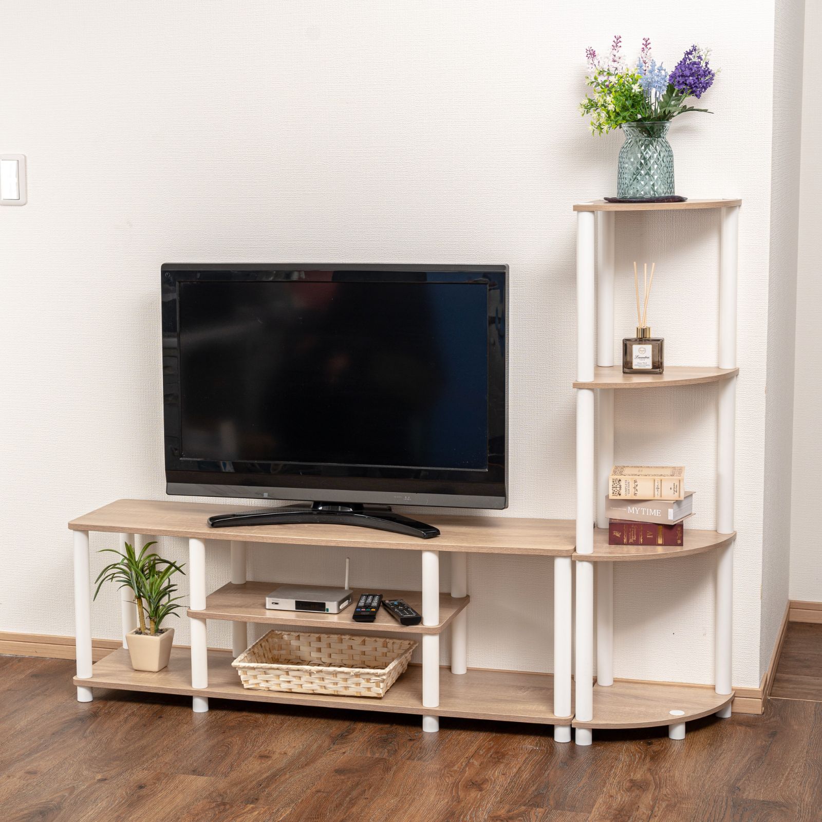 幅113㎝ワイドTVラック+4段コーナーラック 2点セット TVX＋CN4 4色