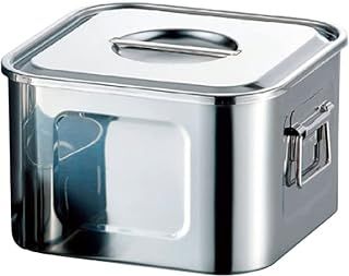 18-8 ツマミ付浅型角キッチンポット 手付 24cm 127240