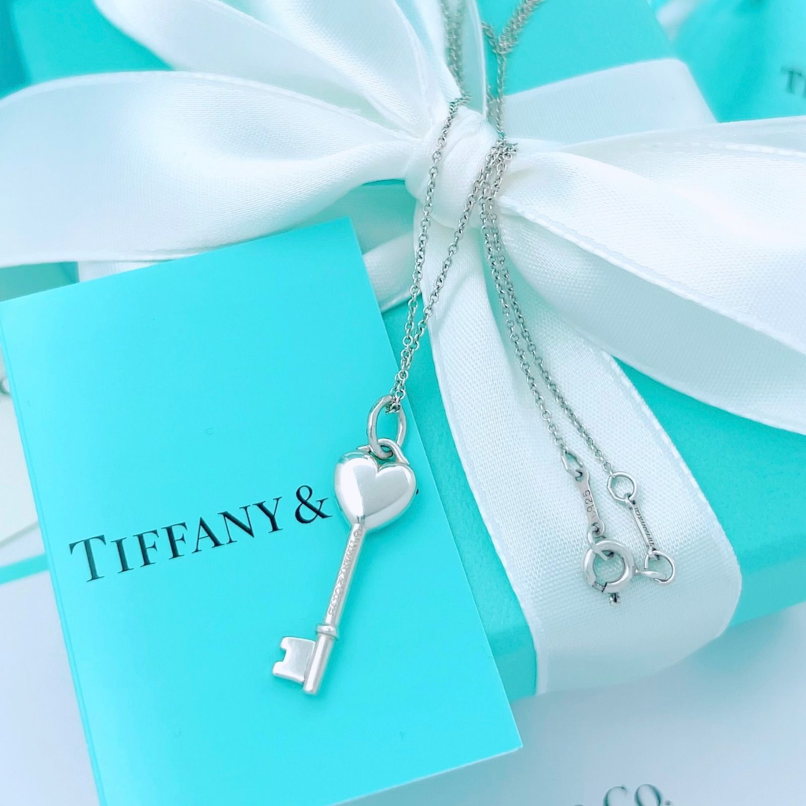 美品✨Tiffanyティファニーネックレス ハートキー チャームブルー 