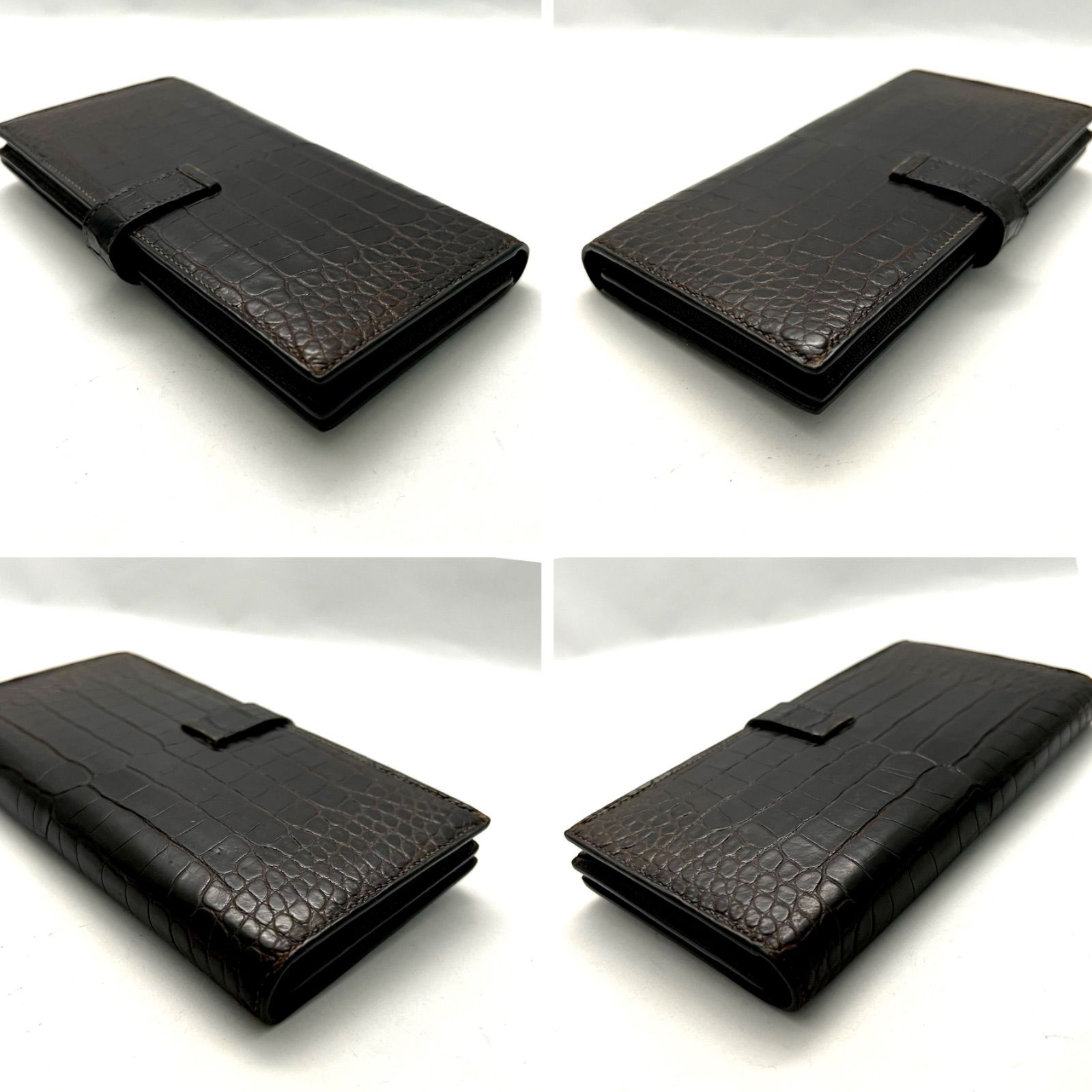 クロコアリゲーター財布 長財布ダークブラウン