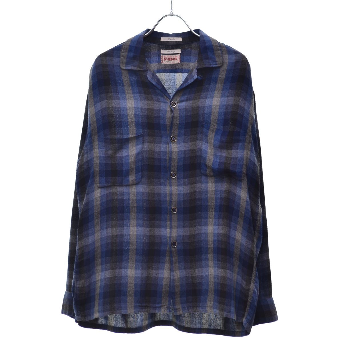 【McGREGOR】60s Flannella レーヨン チェック 開襟 オープンカラー長袖シャツ McGREGOR】60s Flannella レーヨン チェック 開襟 オープンカラー長袖