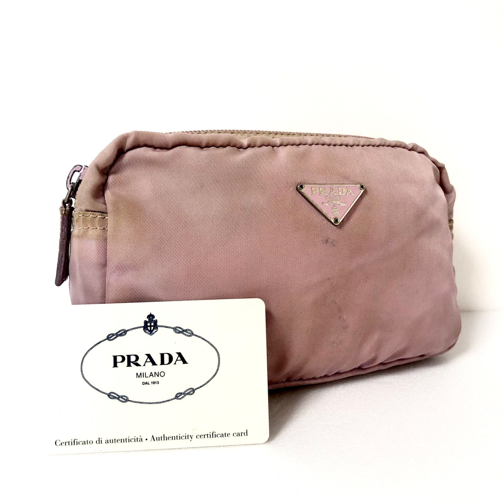 PRADA プラダ ナイロン ミニポーチ ピンク 小物入れ 化粧ポーチ 三角