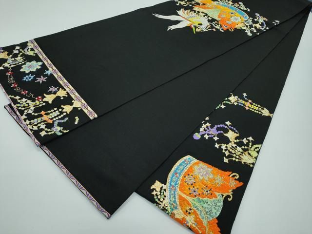 平和屋本店□最高級 龍村平蔵製 太鼓柄 本袋帯 千代の冠錦 黒地 金糸