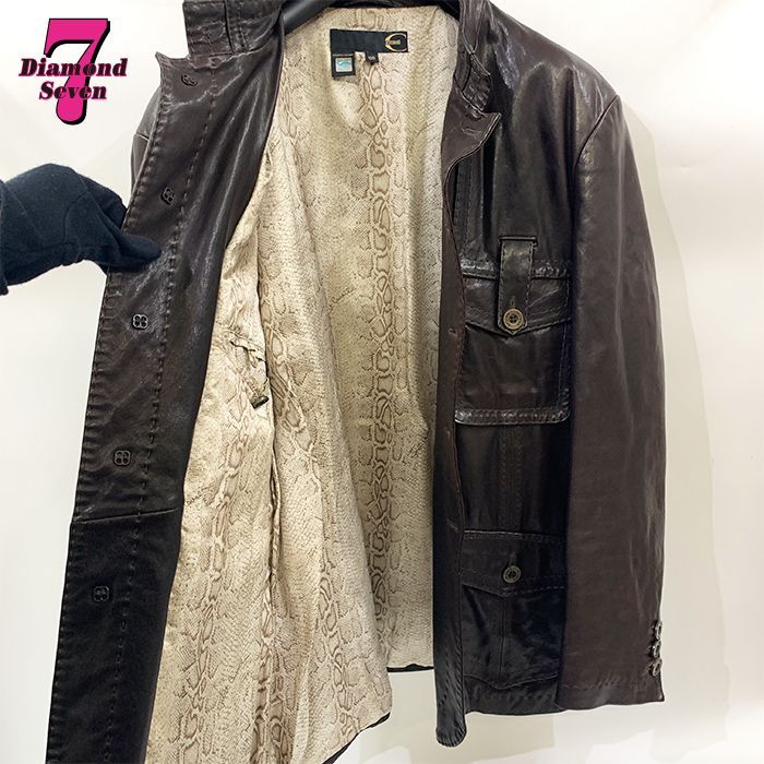 JUST Cavalli レザージャケット サイズ40 ダークブラウン 中古】Just Cavalli ジャストカヴァリ レザージャケット ダーク