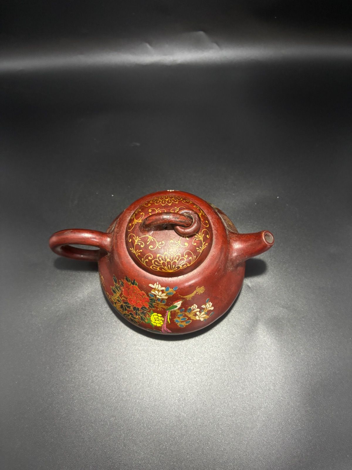 中国 紫砂壺 描金彩繪 壺 漆器盒付 茶道品 煎茶道具 文房賞物