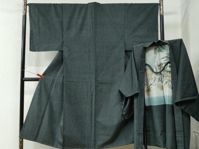 平和屋着物●男性 紬 アンサンブル 色無地 仙斎茶色 正絹 ♥ CAAW8082yc