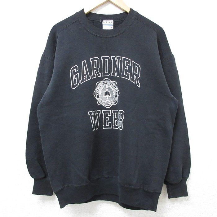 L/古着 長袖 スウェット メンズ 90s WEBB カレッジ クルーネック 黒 ブラック 24oct10 中古 スエット トレーナー トップス
