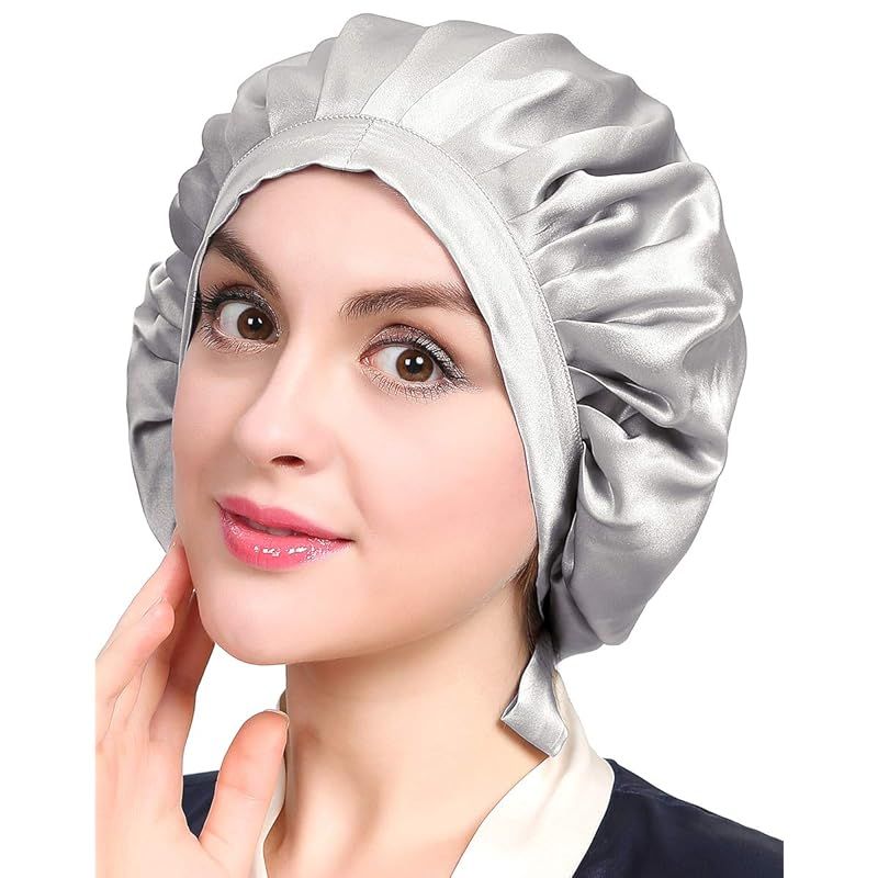 [LilySilk] リリーシルク 天然シルク100% ナイトキャップ 枝毛防止 保湿美髪 ロングヘア用 お休みキャップ 就寝用 産後用 (1/4周ゴム/シルバーグレー) 1