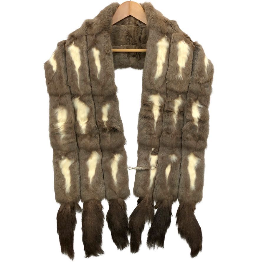 ノーブランド ファー ストール 大判 ブラウン フリンジ付き【AFF21  