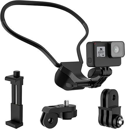 首掛けスマホホルダー ATiC Gopro用 ゴープロ用 ネックレス式マウント スマホネックホルダー カメラマウント アクションカメラ用首掛け 多角度調整可能 ぶら下げる ハンズフリーホルダー 手ぶらで撮影 Black