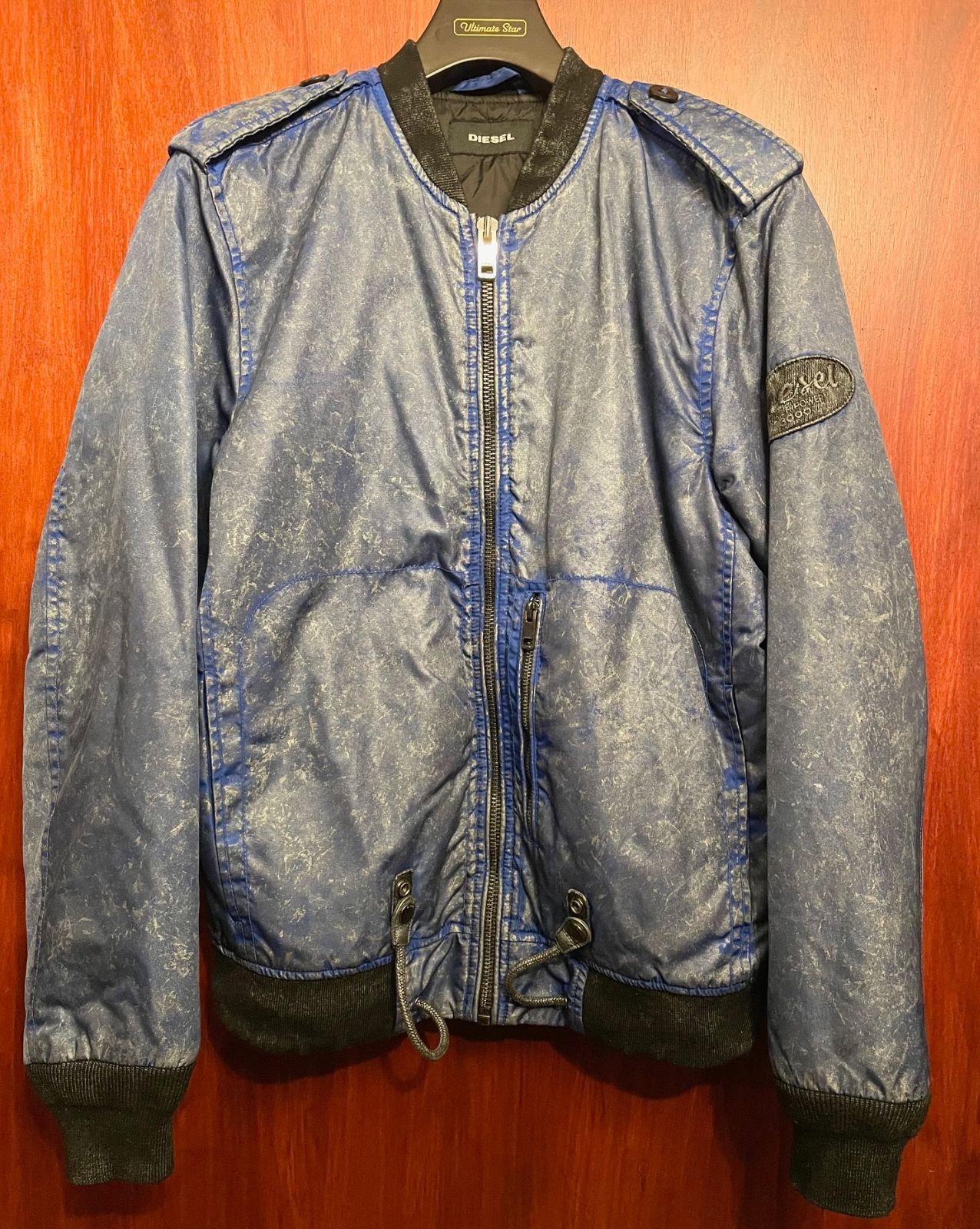 DIESEL　MA-1　ヴィンテージ加工 DIESEL ヴィンテージ加工MA-1ジャケット ブルー Sサイズ - メルカリ