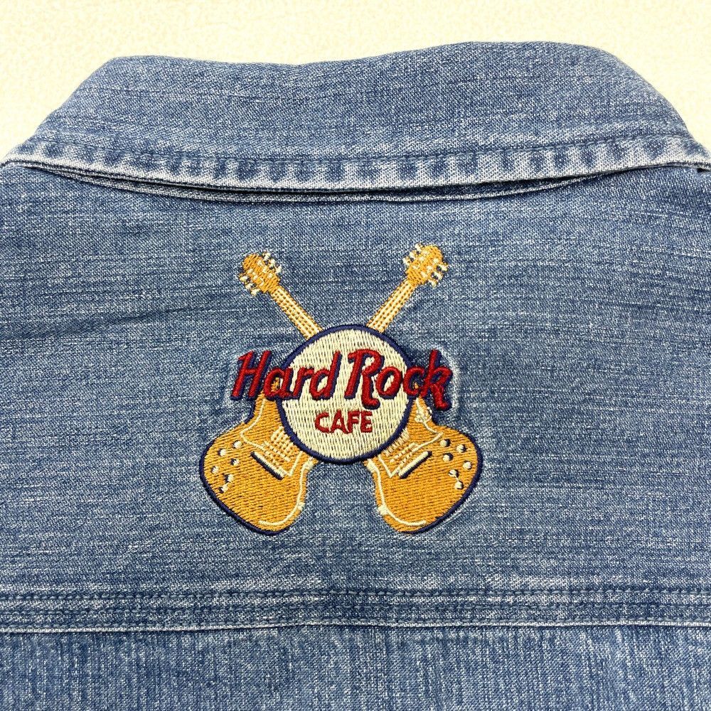 ハードロックカフェ HARD ROCK CAFE デニム シャツ ロングスリーブ ロゴ 刺繍 長袖 サイズ：M インディゴ