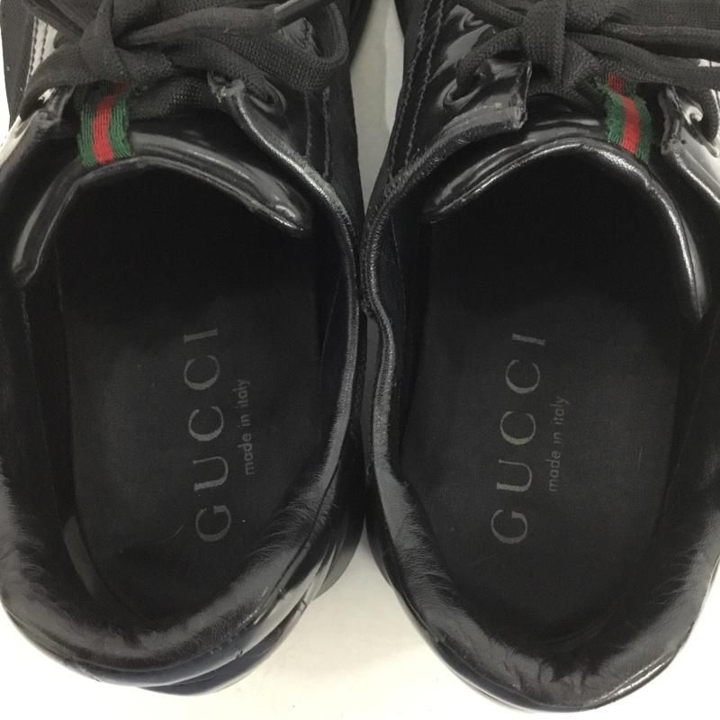 【極美品】グッチ　スニーカー　厚底　シェリーライン　ボーダー　レザー　ブラック GUCCI グッチ スニーカー 111 6057 シェリーライン レザー