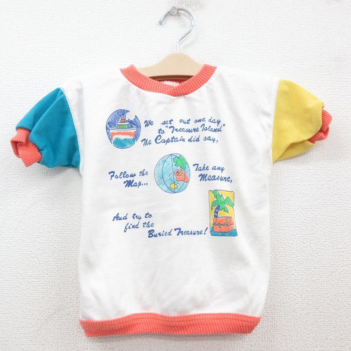 古着 半袖 ビンテージ Tシャツ キッズ ボーイズ 子供服 80s ヤシの木 マルチカラー クルーネック 白他 ホワイト 23jul26