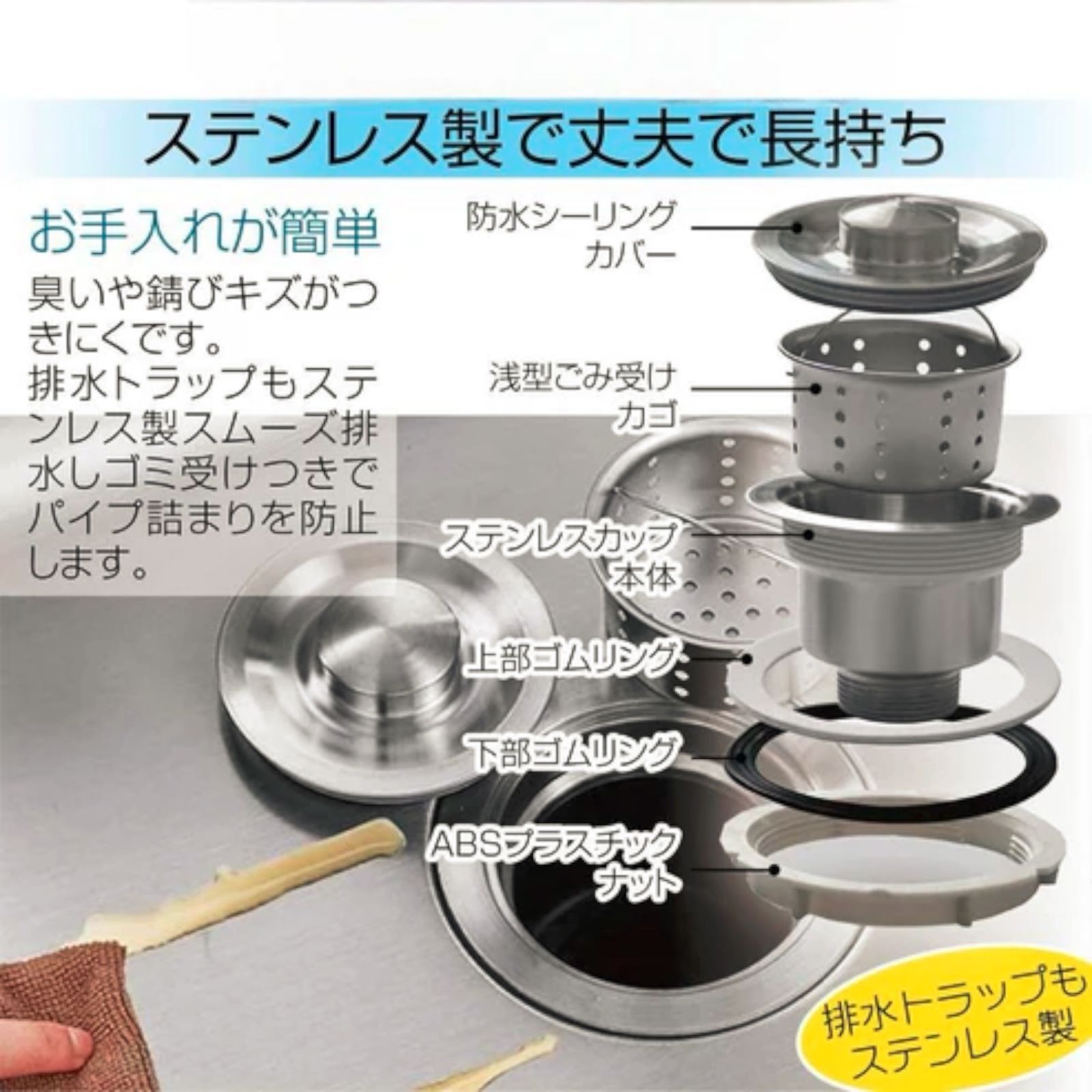 2565 ステンレス製 流し台 作業用2段シンク 蛇口付き 付属品セット  