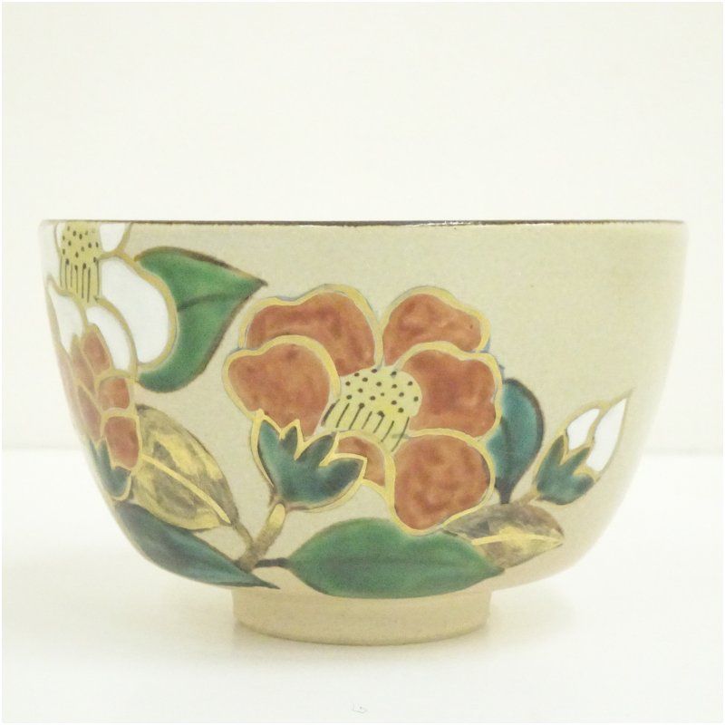 京焼 伊坂清香造 乾山写椿茶碗（共箱） 茶道 抹茶 おしゃれ 抹茶茶碗