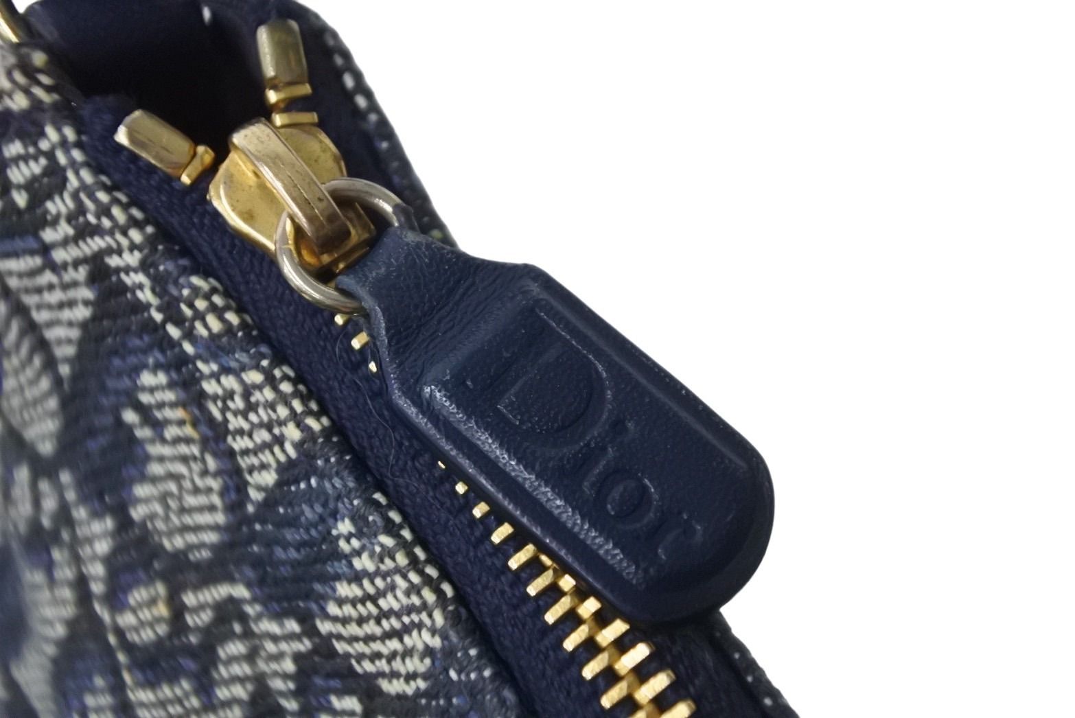 Christian Dior クリスチャンディオール トロッターハンドバッグ ポーチ MC1021 ネイビー ベージュ ゴールド金具 良品 中古  56626
