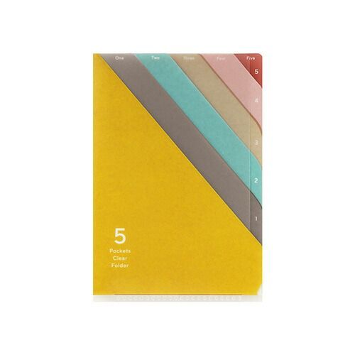 まとめ）【ミドリ】5ポケットクリアホルダー＜A6＞ ストライプ柄 黄