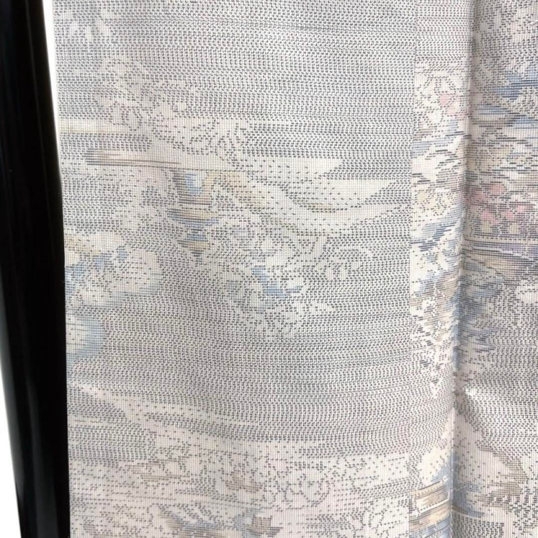 小紋 白大島紬 風景模様 花模様 竹 燈篭 木々 着物 072a d